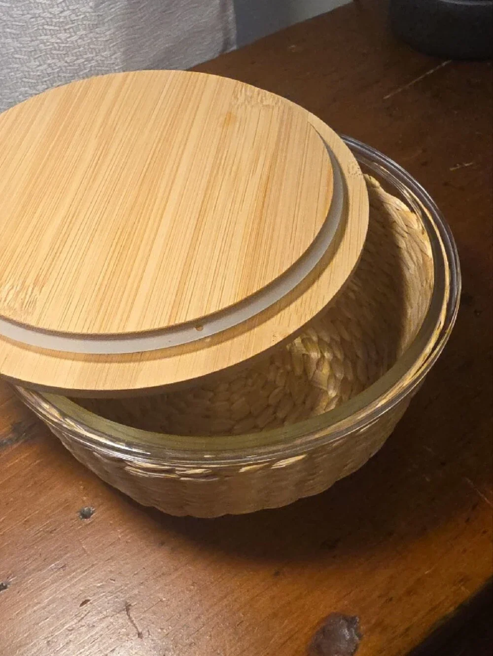 Round Bamboo Storage Box with Lid - Natural Wood